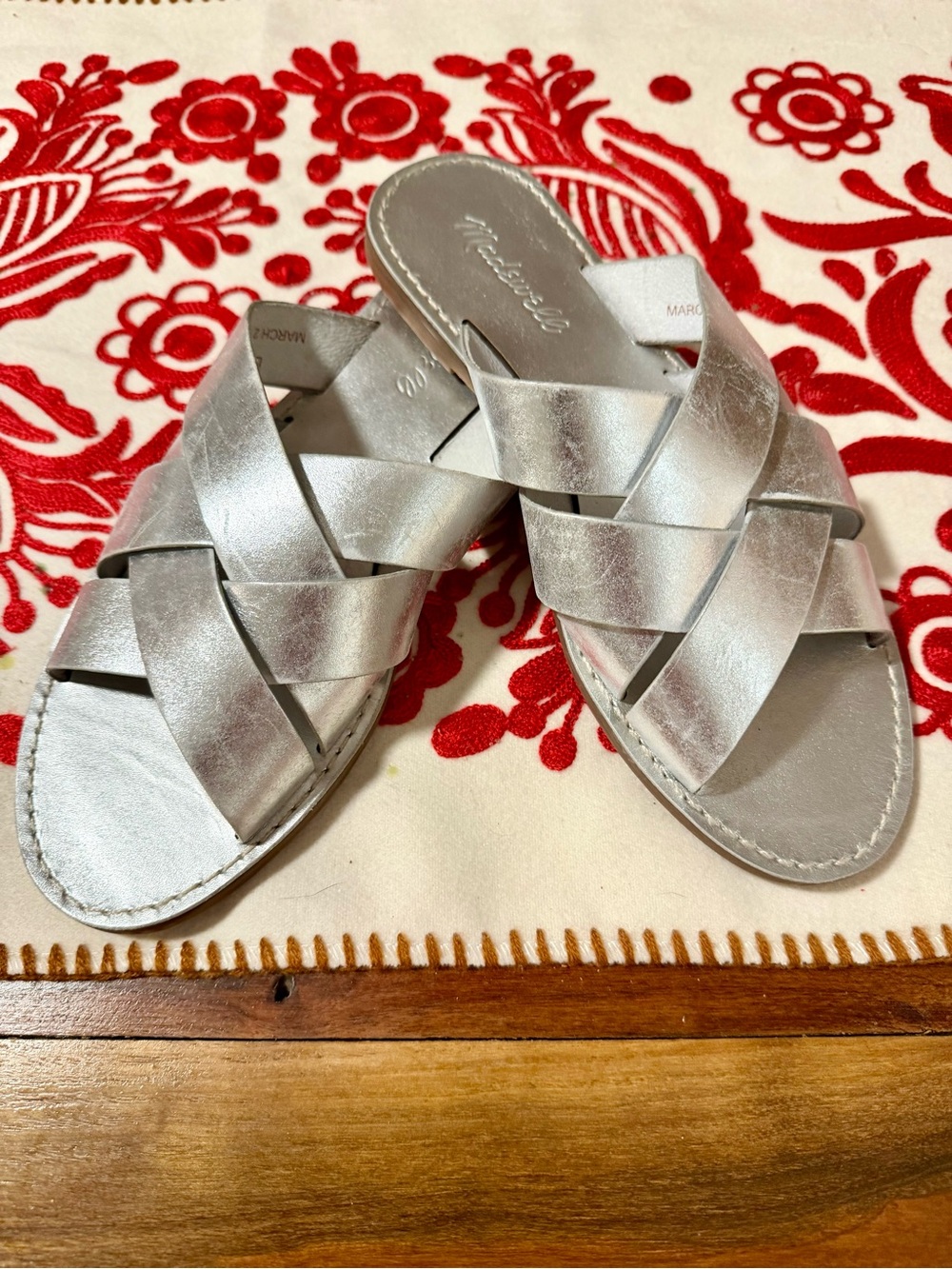 Madewell Boardwalk Metallic Silver Woven Slide Sandals -Size 7.5